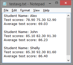 file containing test average